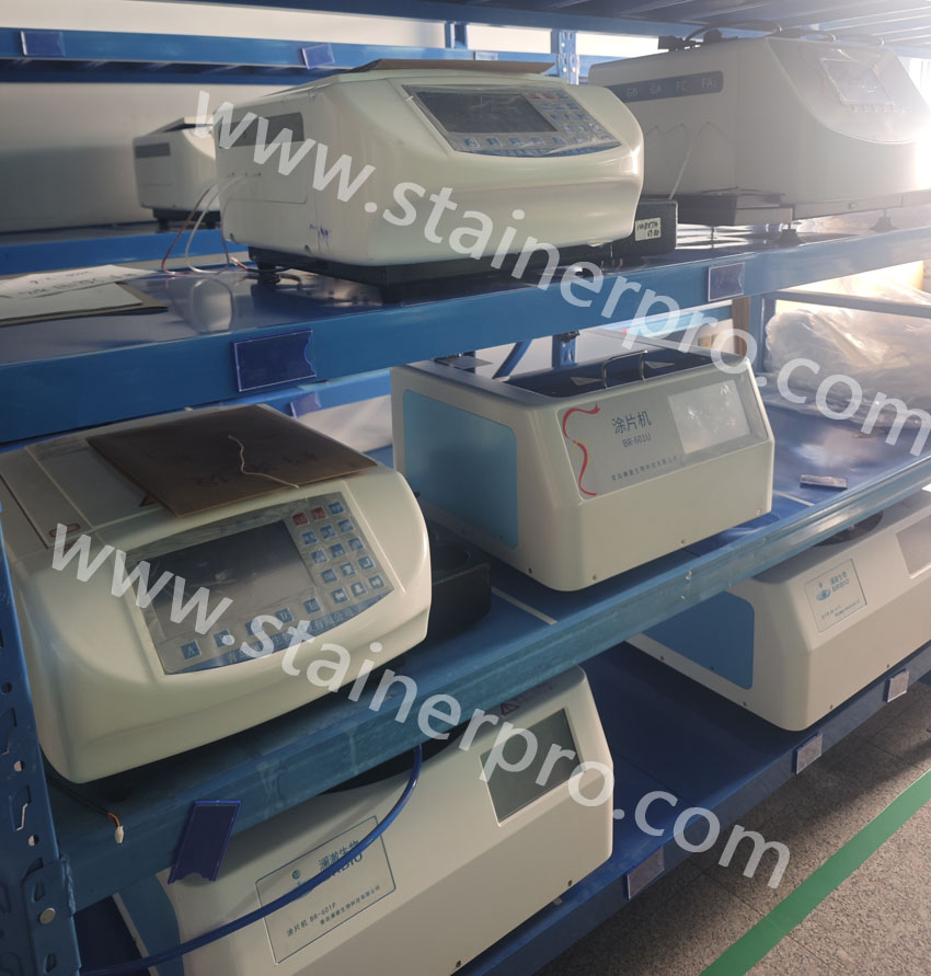 Order preparation zone, finished stainers waiting for packaging and dispatch