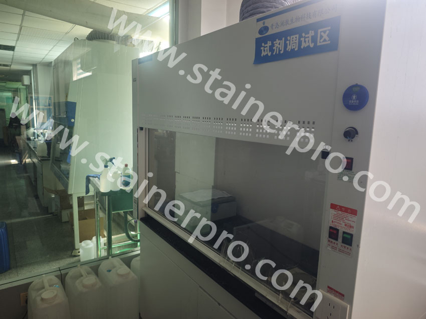 Area for formula adjustment and performance testing of staining reagents